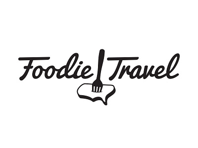 Foodie Travel USA blog branding food fork handwritten logo logotype map
