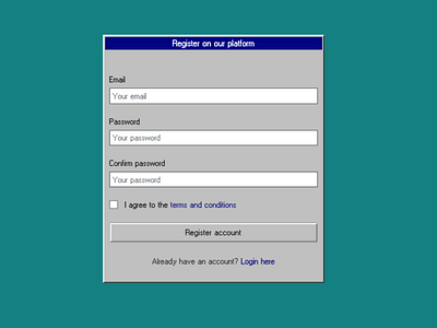 Windows 95 UI Register bootstrap register register page retro retro design retro ui themesberg w95 windows windows 95