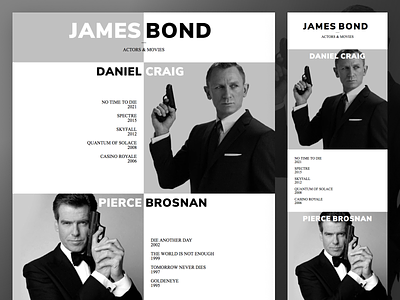 James Bond - Actors & Movies 007 css html james bond layout typography web design website