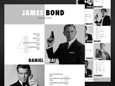 James Bond - Movies & Actors 007 clean flat james bond layout mockup typography web design website