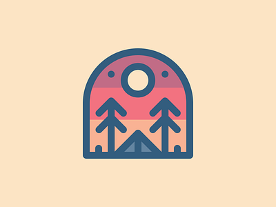 Camping by sunset badge camping design illustration minimal moon simple sky stars sunset tent trees