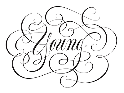 Young, random lettering black calligraphy copperplate curves lettering sexy shine swash swirl typography young