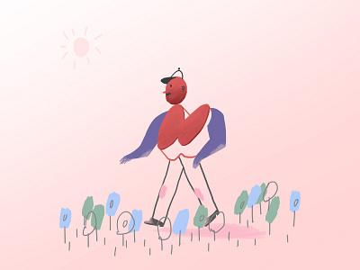 Walking person character design flowers illustration