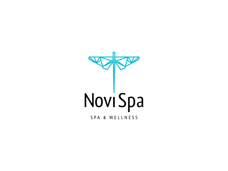Novi Spa branding design flat hotel icon insect logo palingenia longicauda polygon art spa triangles typography vector wellness wings