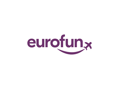 EuroFun Travel Agency - Logo Concept airplane branding design euro eurofun europe european flat fun icon logo purple smile typography vector