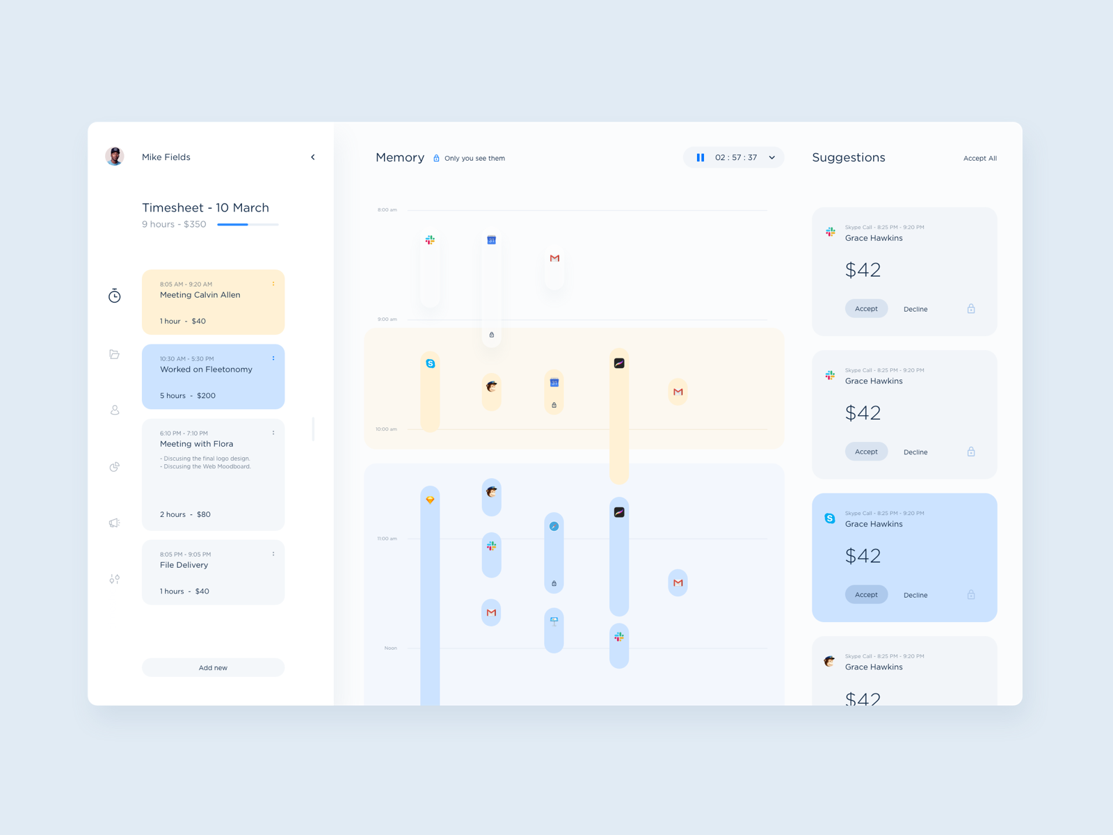 Memory UI - Grouping time logs by Stanislav Hristov for Dtail Studio on ...