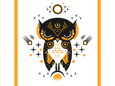 Golden Owl animal bird blue geometric owl shapes symbol symbols symmetry vector