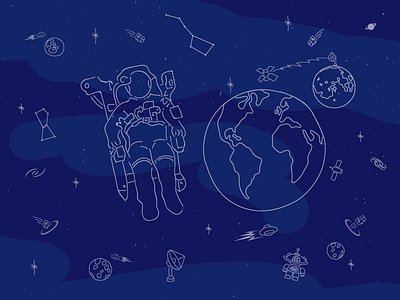 Space Doodle constellation doodle earth graphic illustrator moon planets robot satelliete space stars ufo