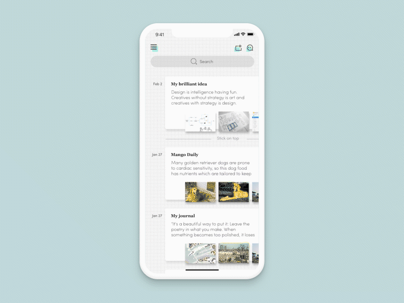 Daily UI - Notes Widget - Search by type #065 daily ui iphonex note notetaking search