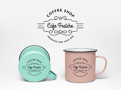 Logo design - Cafe Fraîche branding coffee shop cute design illustrator logo mint mug pastels pink product vintage