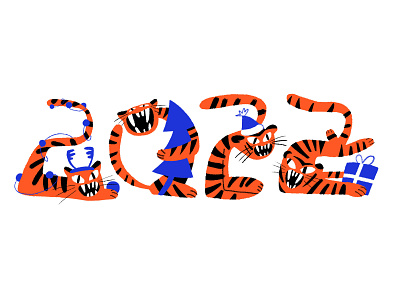 2022 New Year 2022 christmaspostcard illustration newyear pf tigers typographydesign