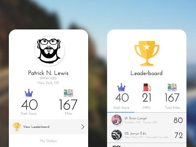 Dash Profile & Leaderboard app flat design mobile ui ux