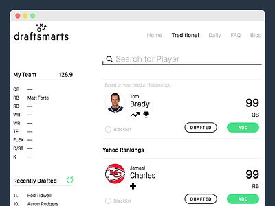 Draftsmarts - Traditional Draft draftsmarts fantasy football football ui ux web web design