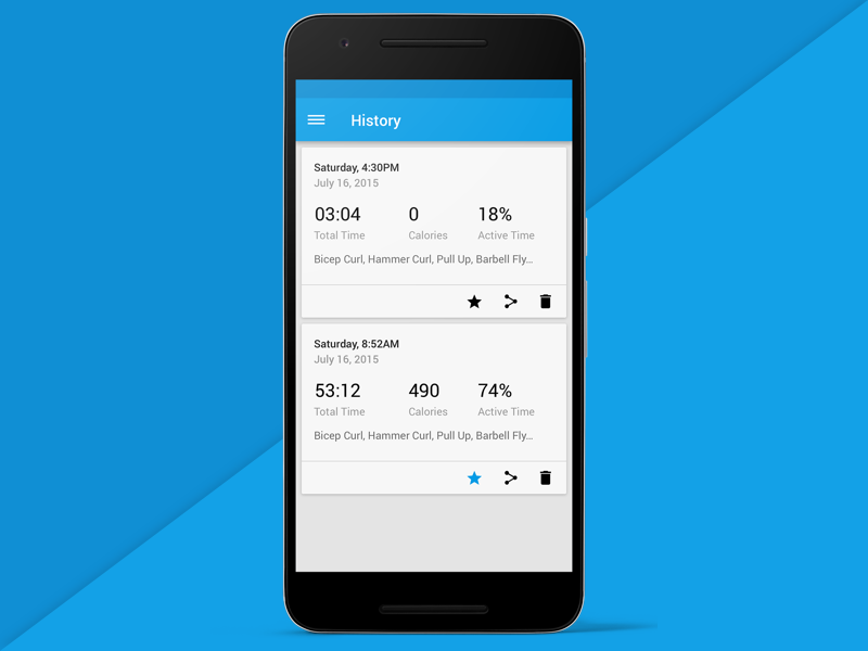Workout History ux ui exercise fitness workout cards history android material design material