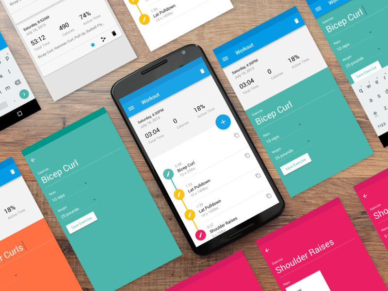 Fitness App Screens ux ui exercise fitness workout cards history android material design material