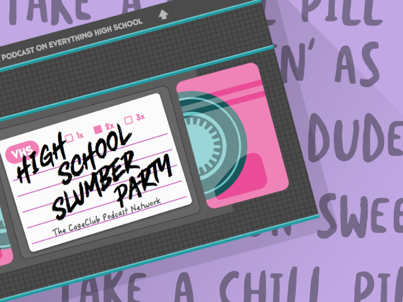 High School Slumber Party podcast graphic illustration high school vhs podcast graphic
