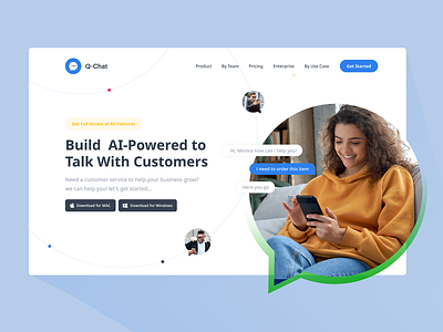 Q-Chat a powerful AI tool. chat application landing page uidesign