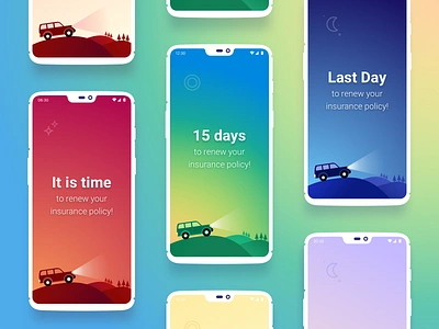 Reminder Emails For Insurance Products app colors colours eamilbanner emailer gradient illustration insurance mobile reminder renewal sketch ui