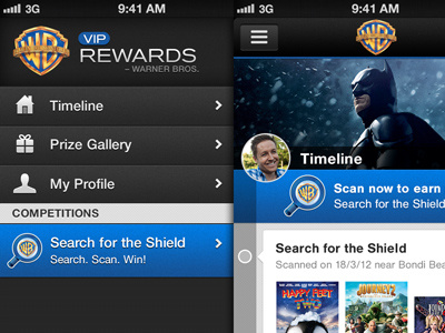 Warner Bros : VIP Rewards Sidebar/Timeline app competition game ios iphone prize rewards scanner timeline warner bros