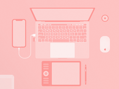 My desk desk illustration iphone macbook pink wacom x