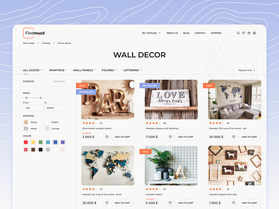 Catalog page for decor store