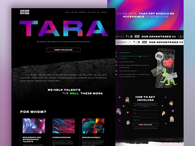 TARA — art gallery website art art gallery dark theme design gradient interface neon platform for artists real project ui ux web website