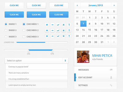 Light Web UI Kit blue buttons calendar form grey interface light silver ui ui kit widget