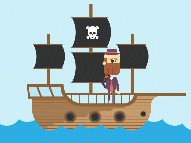 Captain Hipster animation boat canon captain first shot invite ocean parrot pirate sea skull