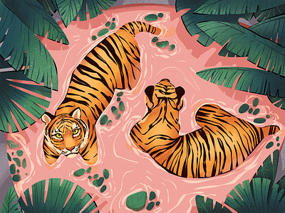 Relaxing Tigers Illustration