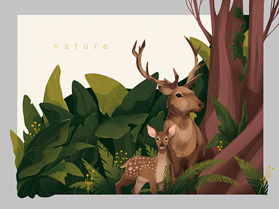 Forest Deer Illustration animal illustration animals deer design design studio digital art digital illustration digital painting family forest forest animals graphic design illustration illustration art illustrations illustrator isolation nature nature art trees