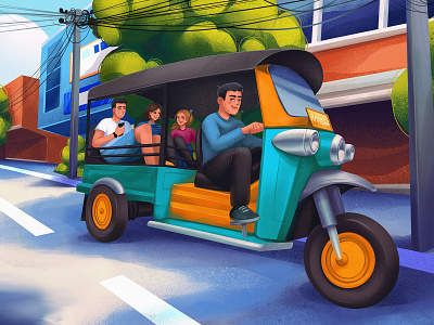 Heading for Adventures Illustration artwork design design studio digital art digital illustration digital painting graphic design illustration illustration art illustrations illustrator people illustration procreate summer thailand tourism tourists transport traveling vehicle