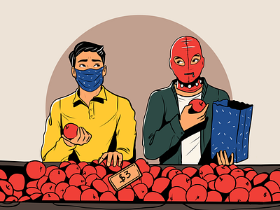 Life in Pandemic: Face Masks apples coronavirus covid design design studio digital art digital illustration digital painting graphic design health illustration illustration art illustrations illustrator man mask pandemic people poster design shopping