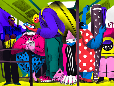 Crazy Colors: Rush Hour bus commute creative illustration crowd design design studio digital art digital illustration digital painting graphic design illustration illustration art illustrator passengers people people illustration procreate public transport rush hour traveling