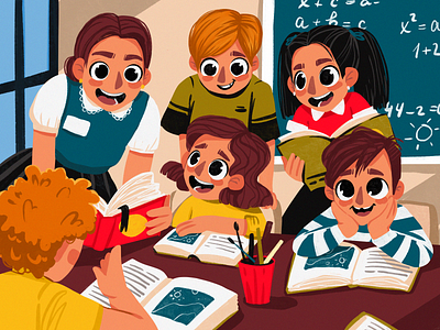 Schoolchildren Joy Illustration