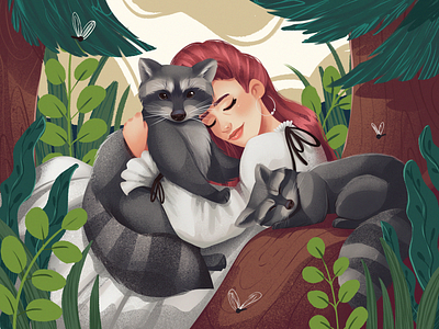 Cute Raccoons Illustration animal animal illustration cute animal design design studio digital art digital illustration digital painting enviroment forest graphic design illustration illustration art illustrations illustrator nature raccoon wildlife wildlife art woman