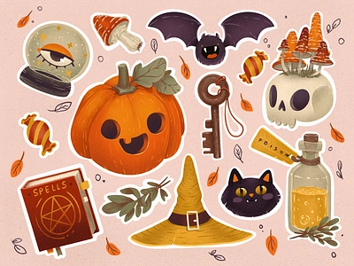 Halloween Stickers: Trick or Treat! autumn cute illustration design design studio digital art digital illustration digital painting graphic design halloween halloween design illustration illustration art illustrations illustrator jack o lantern magic pumpkin sticker design stickers trick or treat