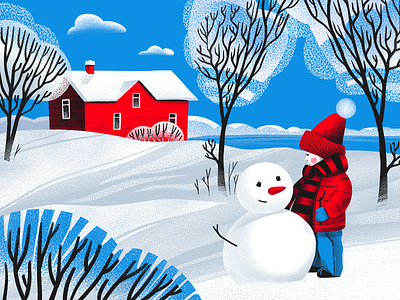 Hello Winter Illustration character child design design studio digital art digital illustration digital painting graphic design house illustration illustration art illustrator kid nature outdoors red snow snowman winter winter art