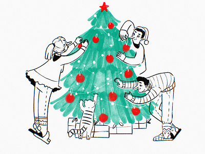 Decorating Christmas Tree character christmas christmas illustration christmas tree design design studio digital art digital illustration digital painting family friends graphic design illustration illustration art illustrations illustrator new year people procreate winter holidays