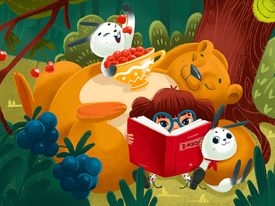 Forest Tales: Reading Break animals book book art book illustration cute characters design design studio digital art digital illustration digital painting fairytale forest game graphic design illustration illustration art illustrations illustrator procreate reading