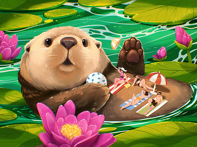 Book Illustration: Relaxing Otter animal book illustration book illustrations character design design studio digital art digital illustration digital painting graphic design illustration illustration art illustrations illustrator otter procreate relax relaxation rest river