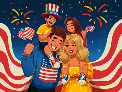 Happy Independence Day americans celebration children design design studio digital art digital illustration family festive graphic design holiday illustration illustrator independence independence day july national holiday parents people usa