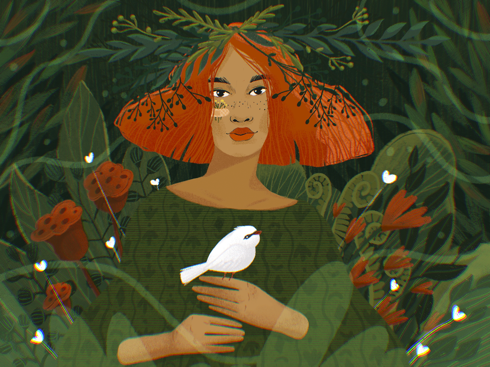 Back to Nature bird design design studio digital art digital artwork digital illustration digital painting flora flowers forest girl graphic design illustration illustrator nature people portrait procreate trees woman