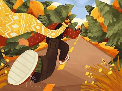 Chasing Autumn autumn autumn nature design design studio digital art digital artwork digital illustration fall forest graphic design illustration illustration art illustrator illustrators people procreate run runner seasons