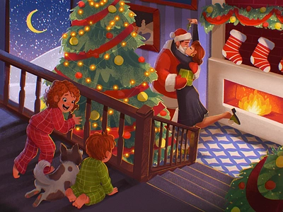 I Saw Mommy Kissing Santa Claus art children christmas christmas magic christmas tree design design studio digital art digital illustration family graphic design illustration illustrator kissing love parents people santa claus winter winter holidays