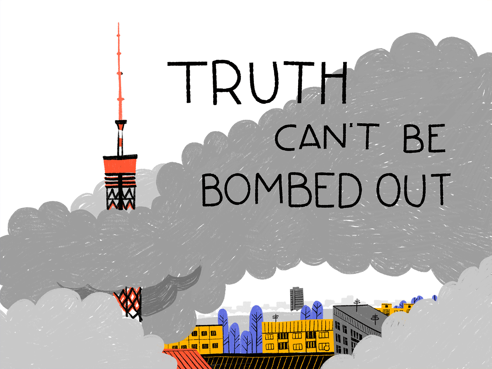 Truth Can't Be Bombed Out art city creative illustration design design studio digital art digital illustration digital painting graphic design illustration illustration art illustrations illustrator procreate stand with ukraine stop war stop war in ukraine tower tv tower ukraine