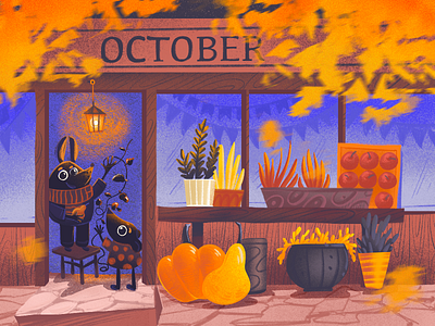 Cozy October Illustration autumn autumn leaves character design characters cozy cute illustration design design studio digital art digital illustration digital painting fall graphic design illustration illustration art illustrator procreate season shop weather