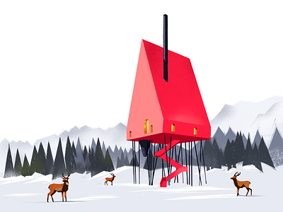 Red House Illustration art building countryside creative illustration deer design design studio digital art digital illustration digital painting graphic design house illustration illustration art illustrator nature procreate red snow winter