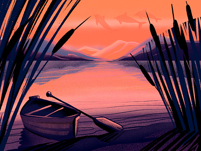 Sunset River Illustration