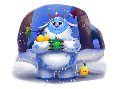 Cute Yeti Illustration birds character character design christmas cute characters design design studio digital art digital illustration digital painting graphic design illustration illustration art illustrator new year present snow winter winter illustration yeti