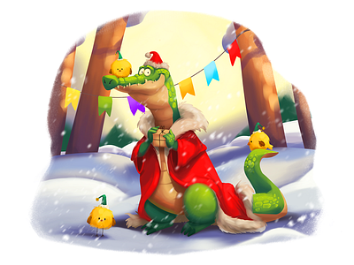 Christmas Crocodile Illustration